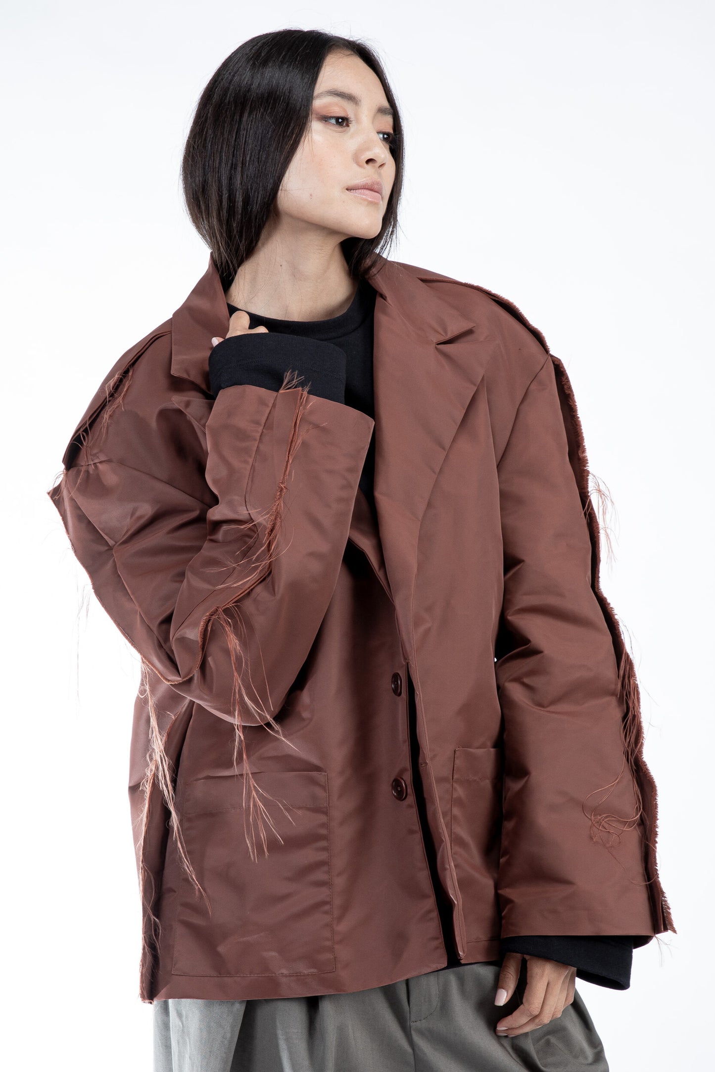 Jacket with frayed finish