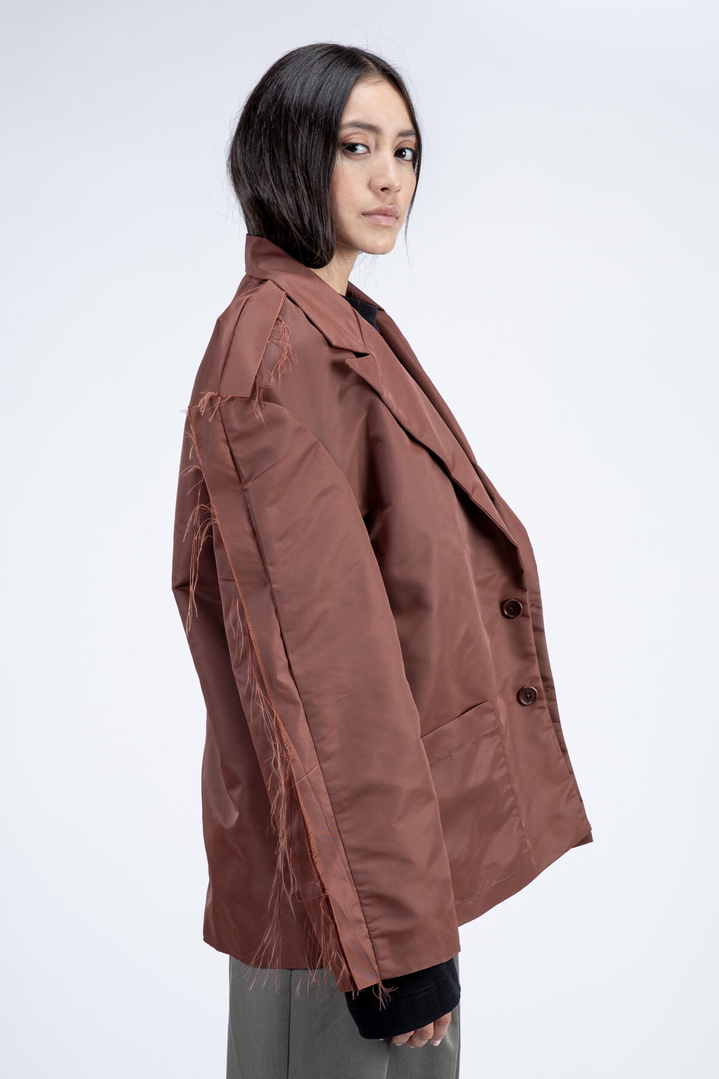 Jacket with frayed finish