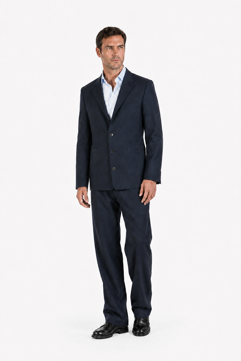 Completo in lana trama blu su blu