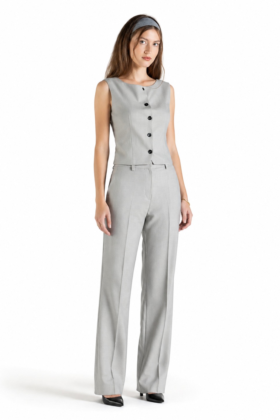 Completo gilet e pantalone in lana grigio chiaro