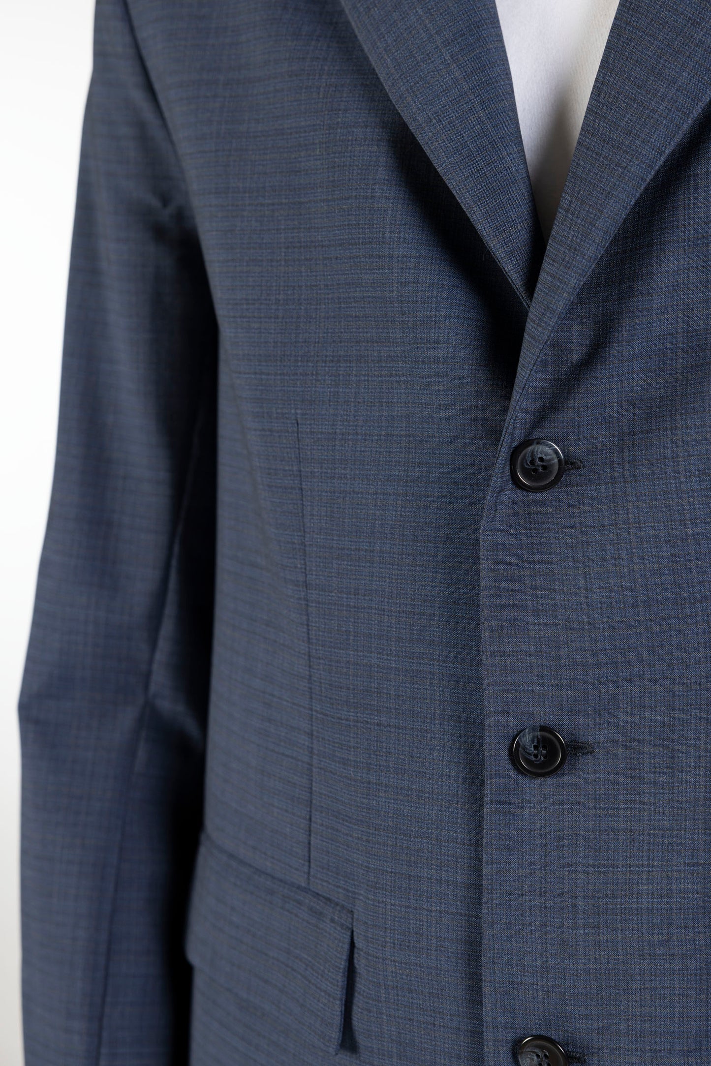 Blazer regular in lana trama blu e nero