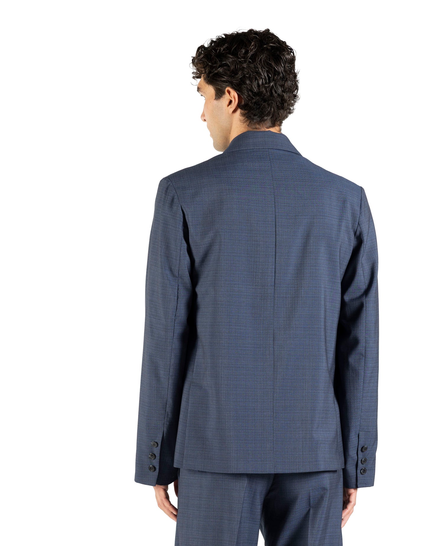 Blazer regular in lana trama blu e nero