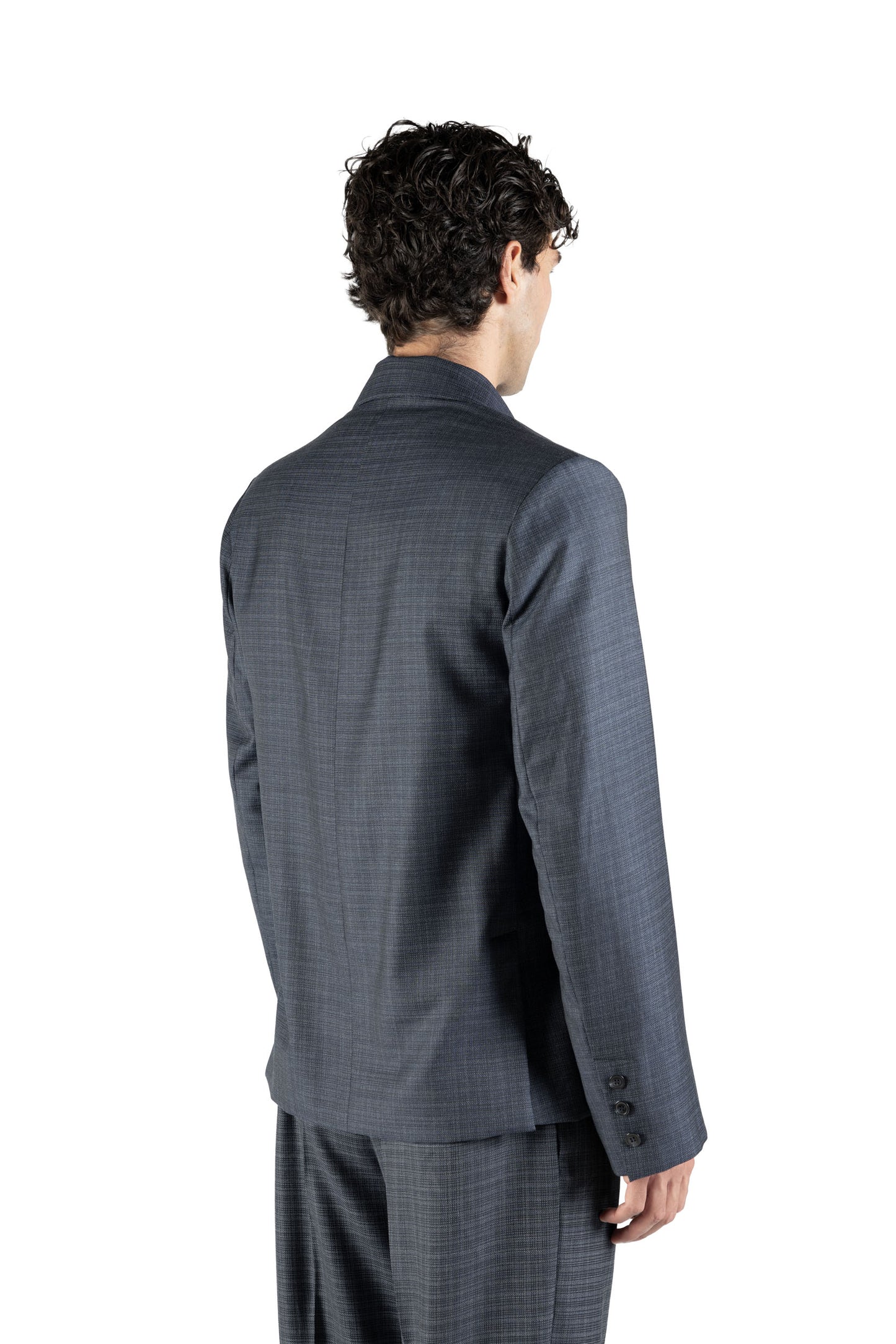 Blazer regular in lana trama blu e bianco
