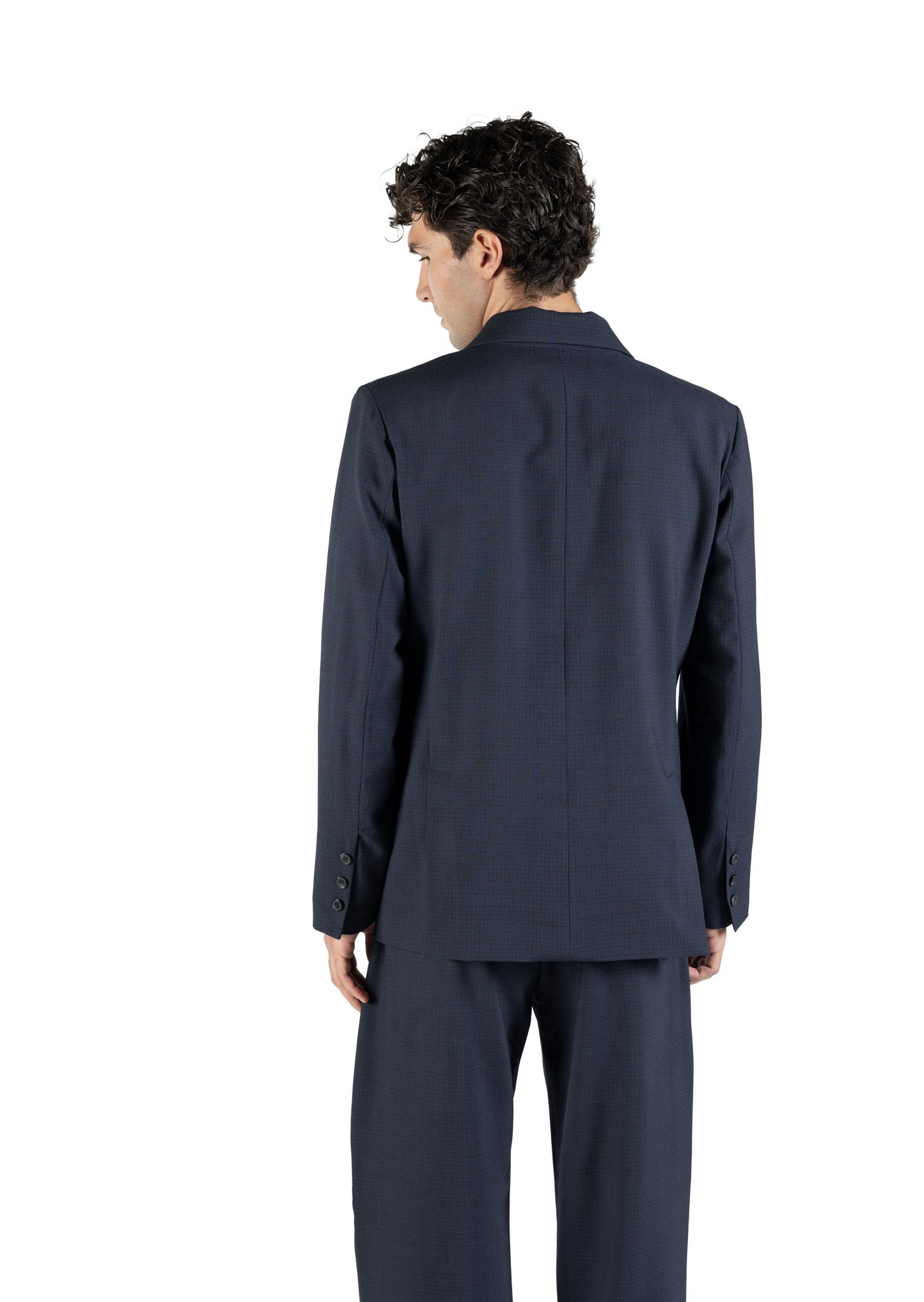 Blazer slim in lana trama blu su blu