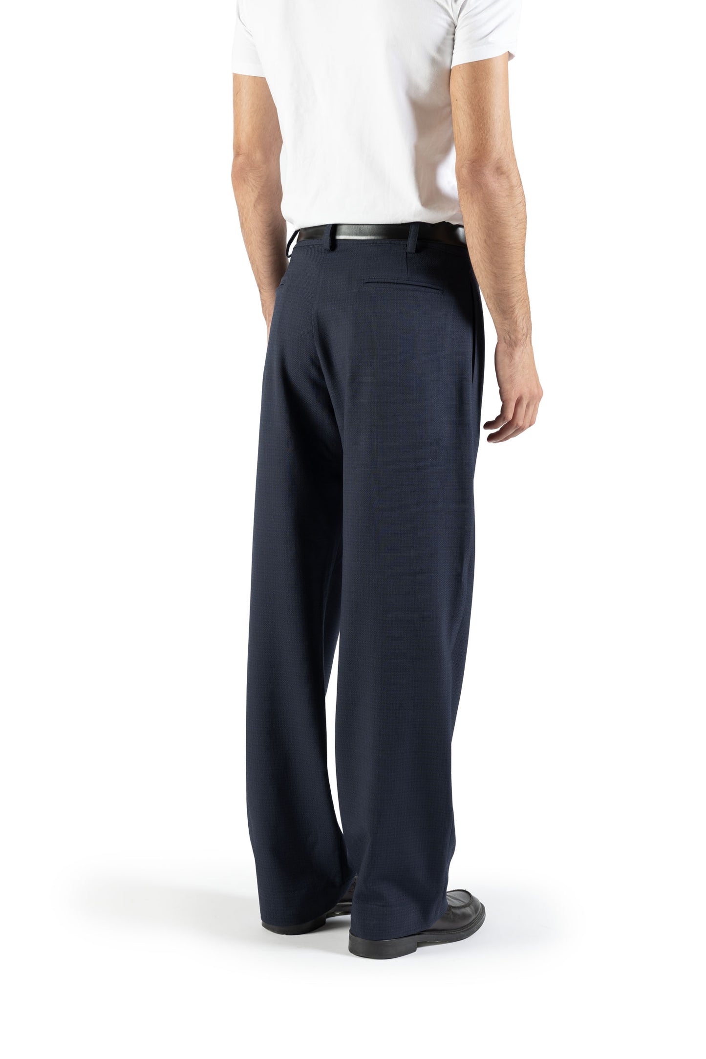 Pantalone morbido in lana trama blu su blu