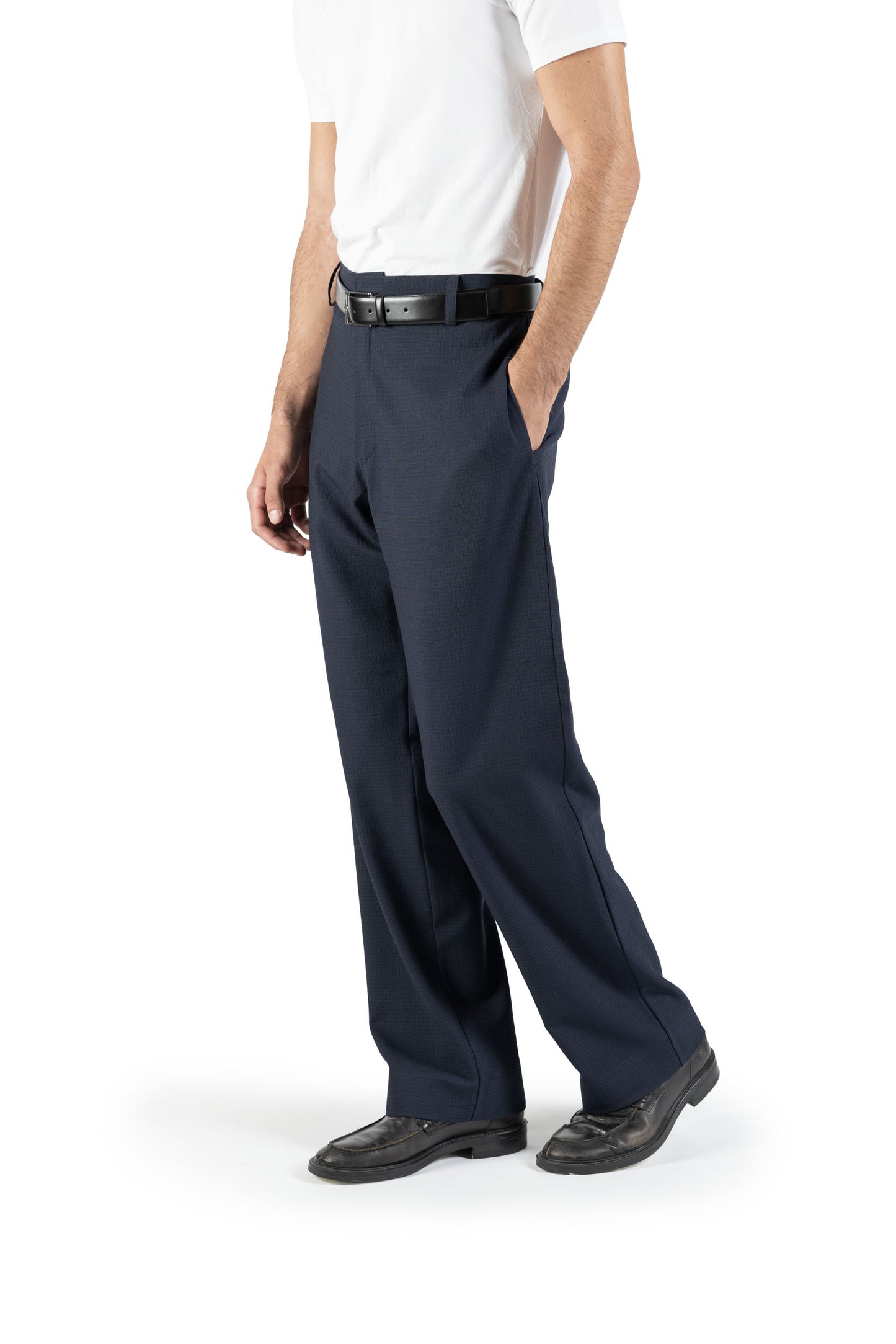 Pantalone morbido in lana trama blu su blu