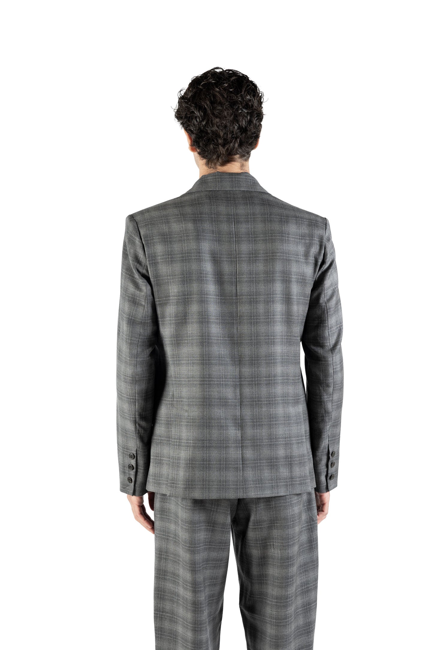 Blazer slim in lana grigia fantasia a quadri