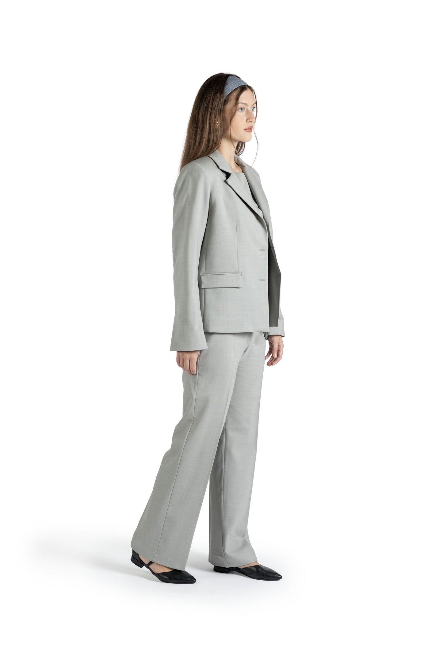 Pantalone dritto in lana con piega stirata grigio chiaro