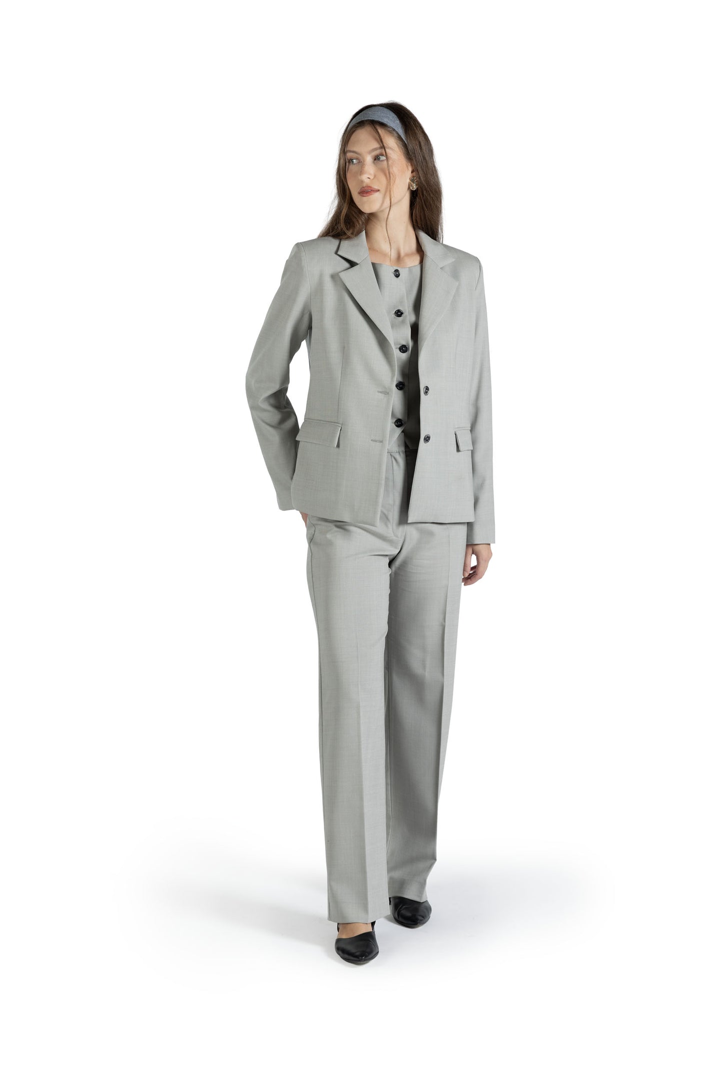 Gilet con scollo a barca in lana grigio chiaro