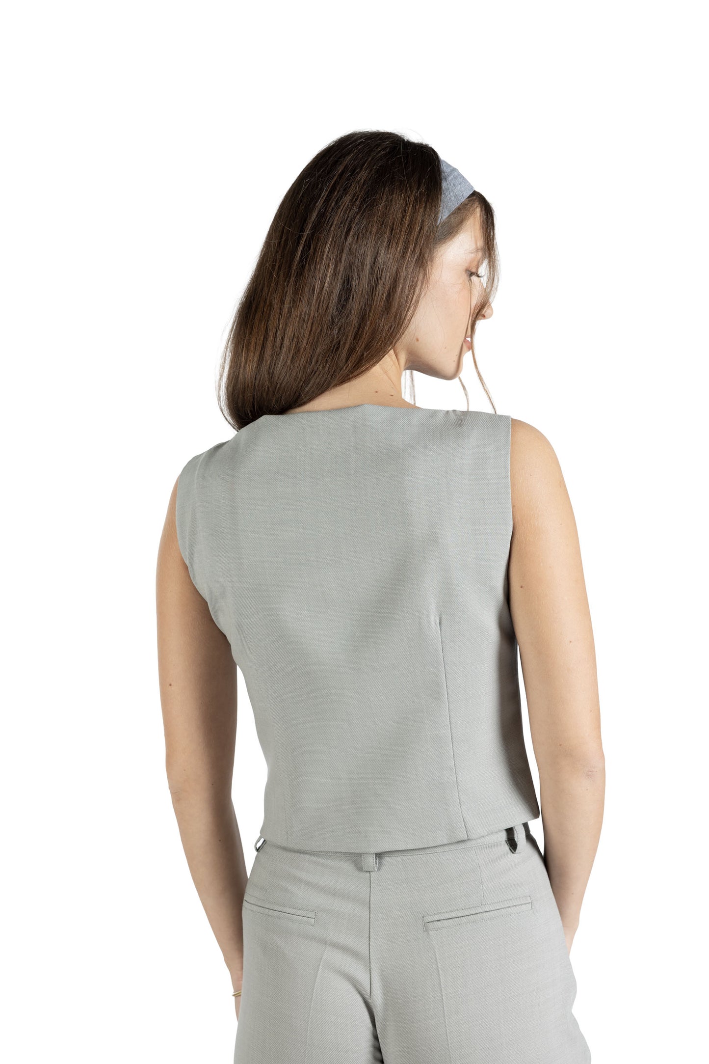 Gilet con scollo a barca in lana grigio chiaro