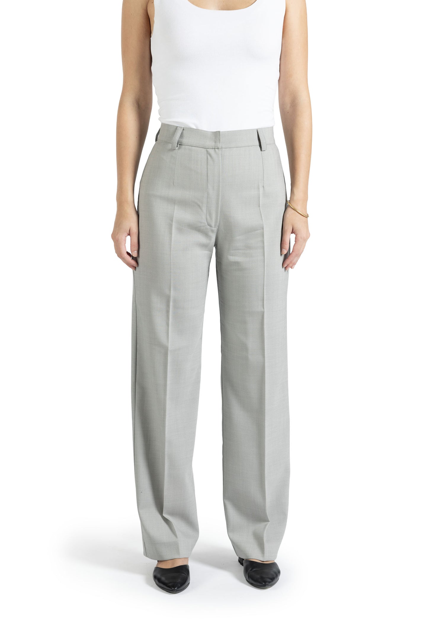 Pantalone dritto in lana con piega stirata grigio chiaro
