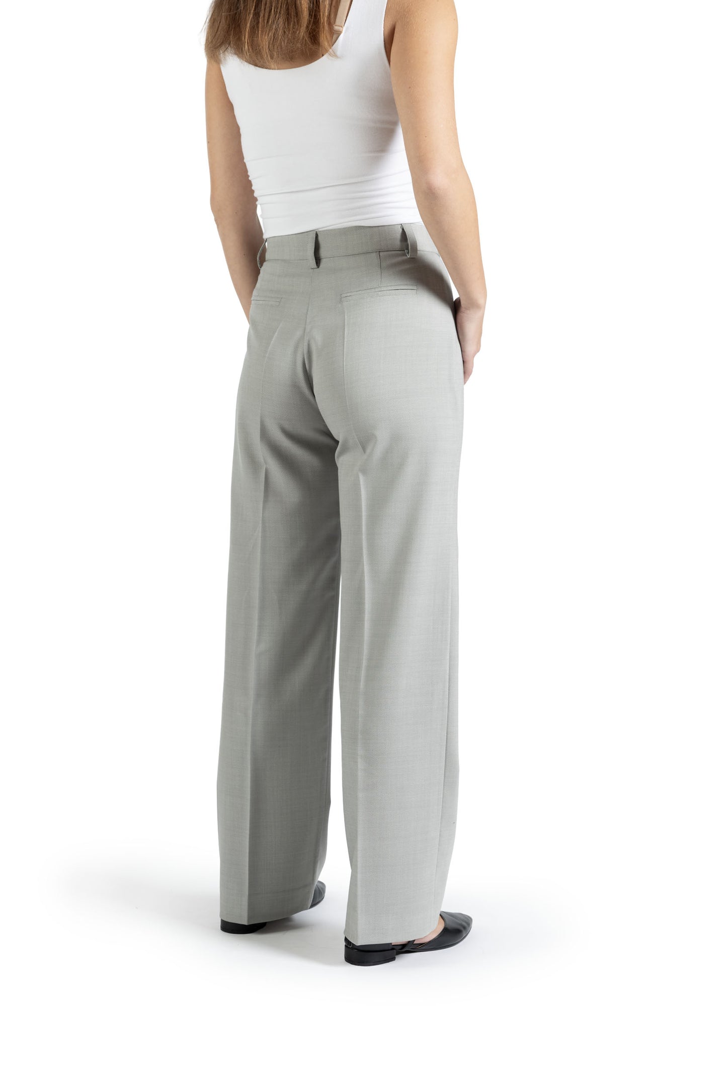 Pantalone dritto in lana con piega stirata grigio chiaro