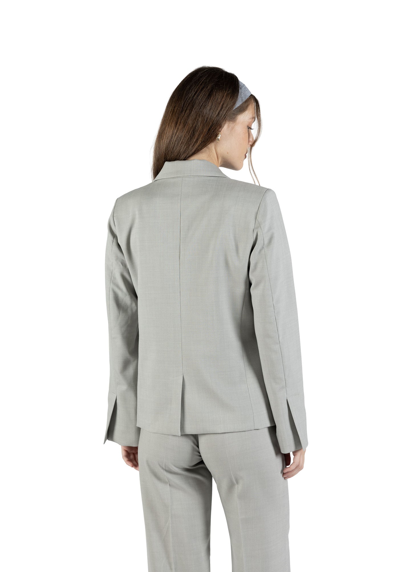 Blazer regular in lana con spacco su manica fantasia grigio chiaro