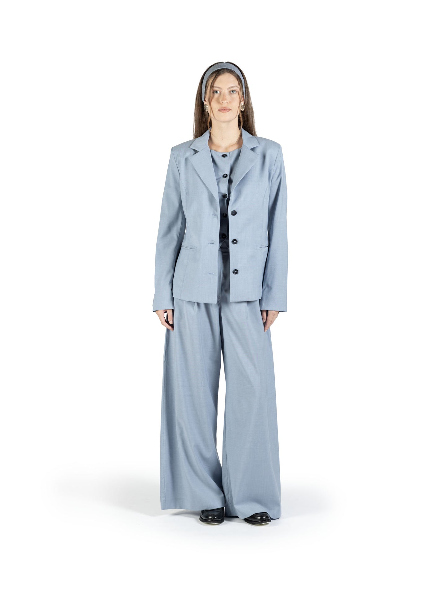 Blazer princess in lana con martingala regolabile azzurro ceruleo