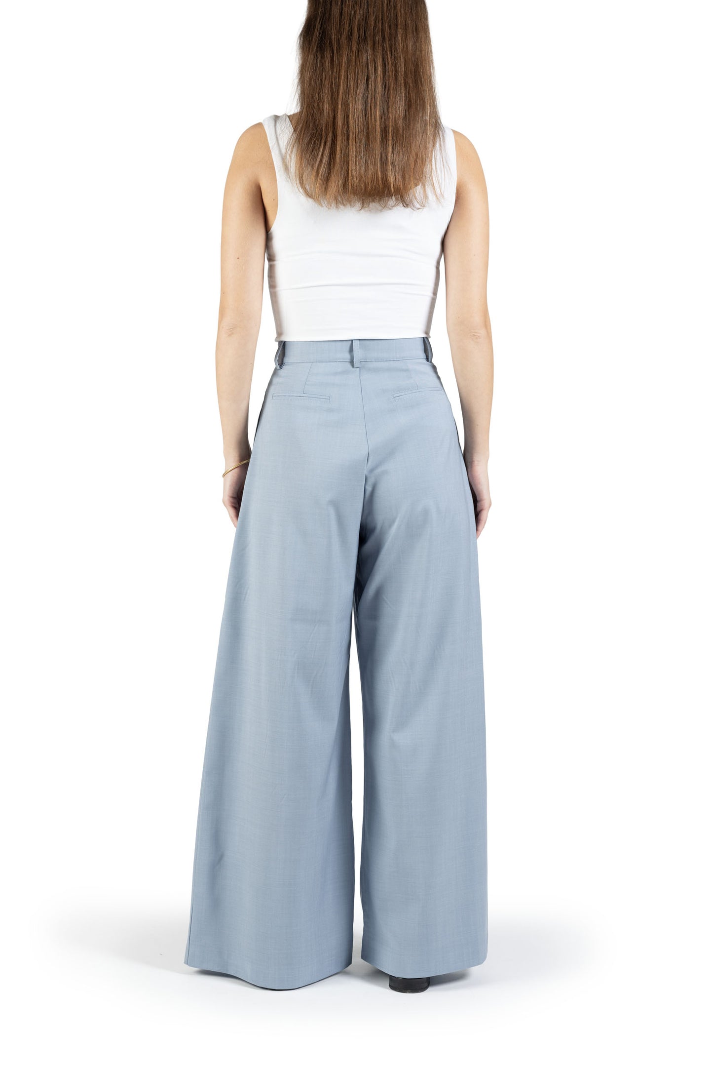Pantalone a palazzo in lana azzurro ceruleo