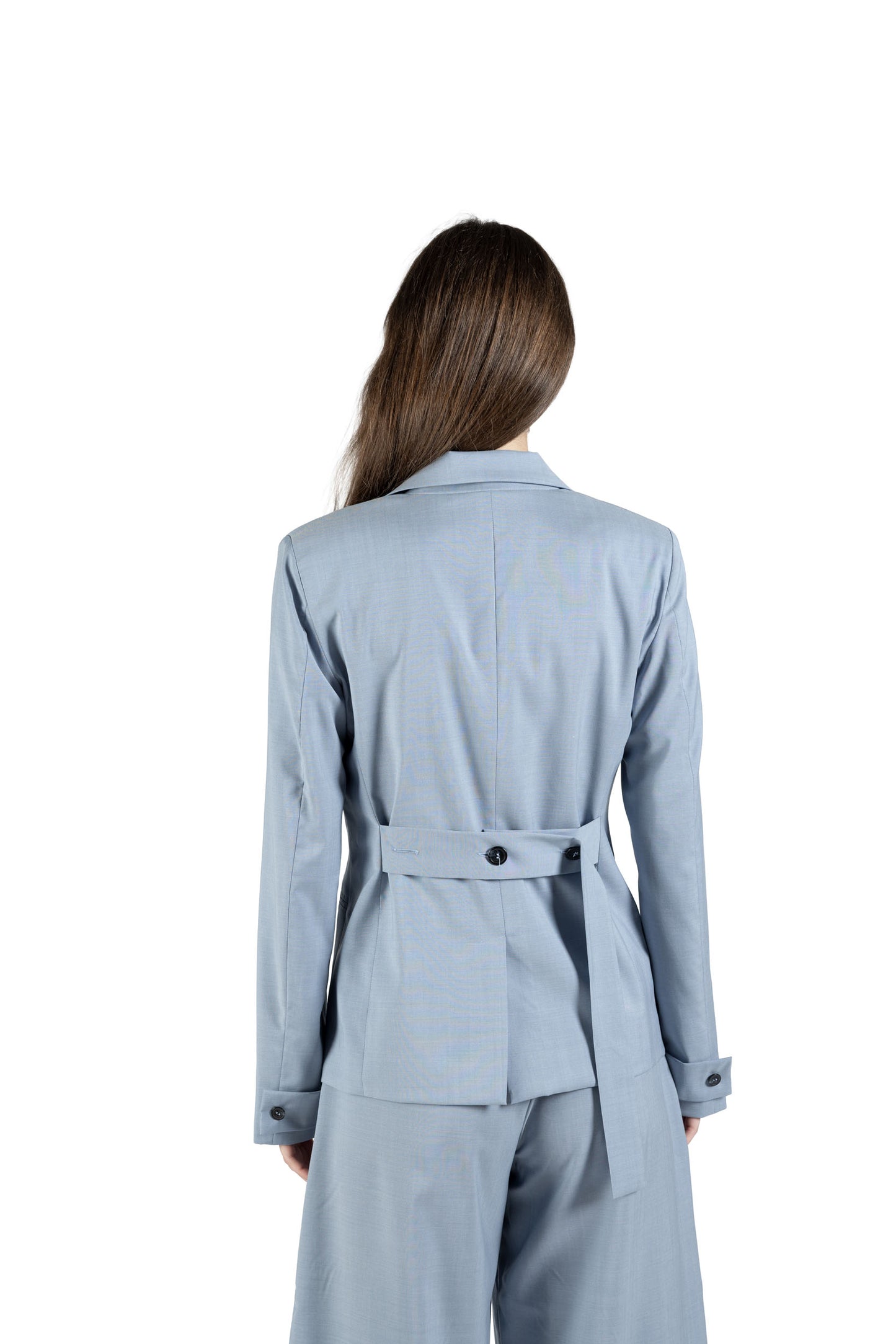 Blazer princess in lana con martingala regolabile azzurro ceruleo