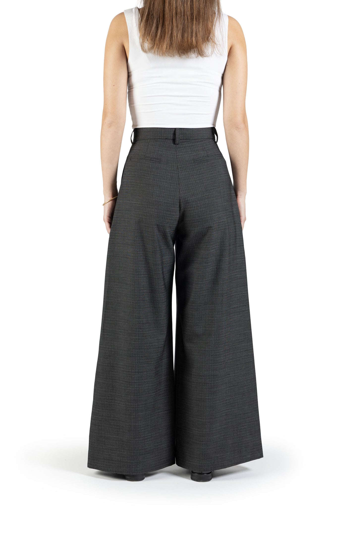 Pantalone a palazzo in lana trama nero e bianco