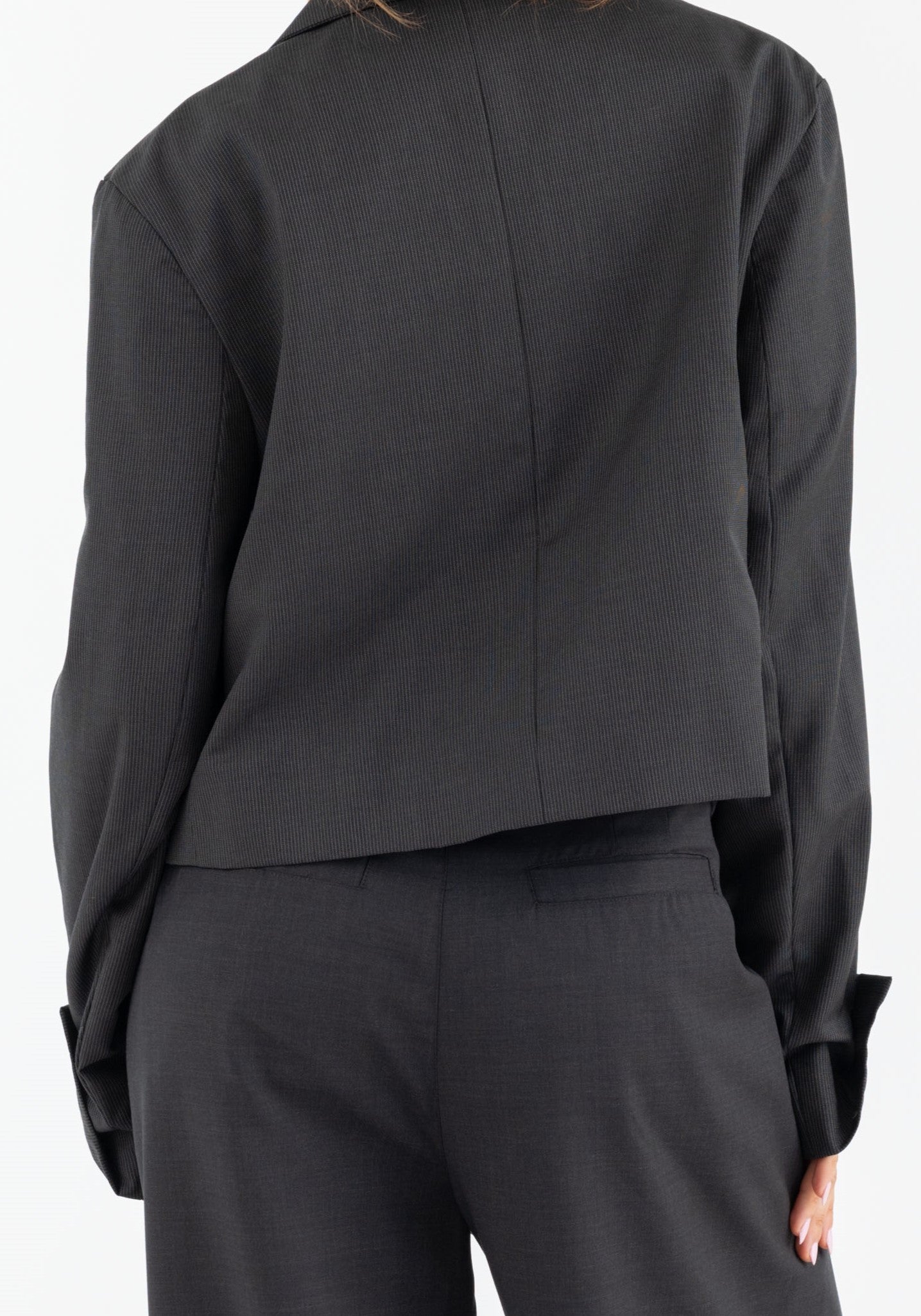 Blazer destrutturato crop in lana grigio gessato