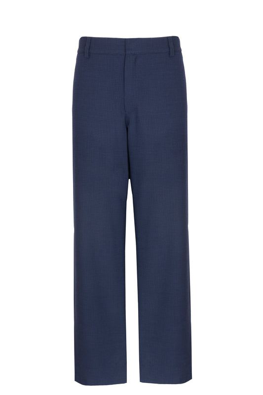 Pantalone morbido in lana trama blu su blu
