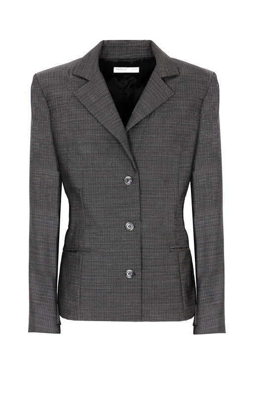 Blazer princess in lana con martingala regolabile trama nero e bianco