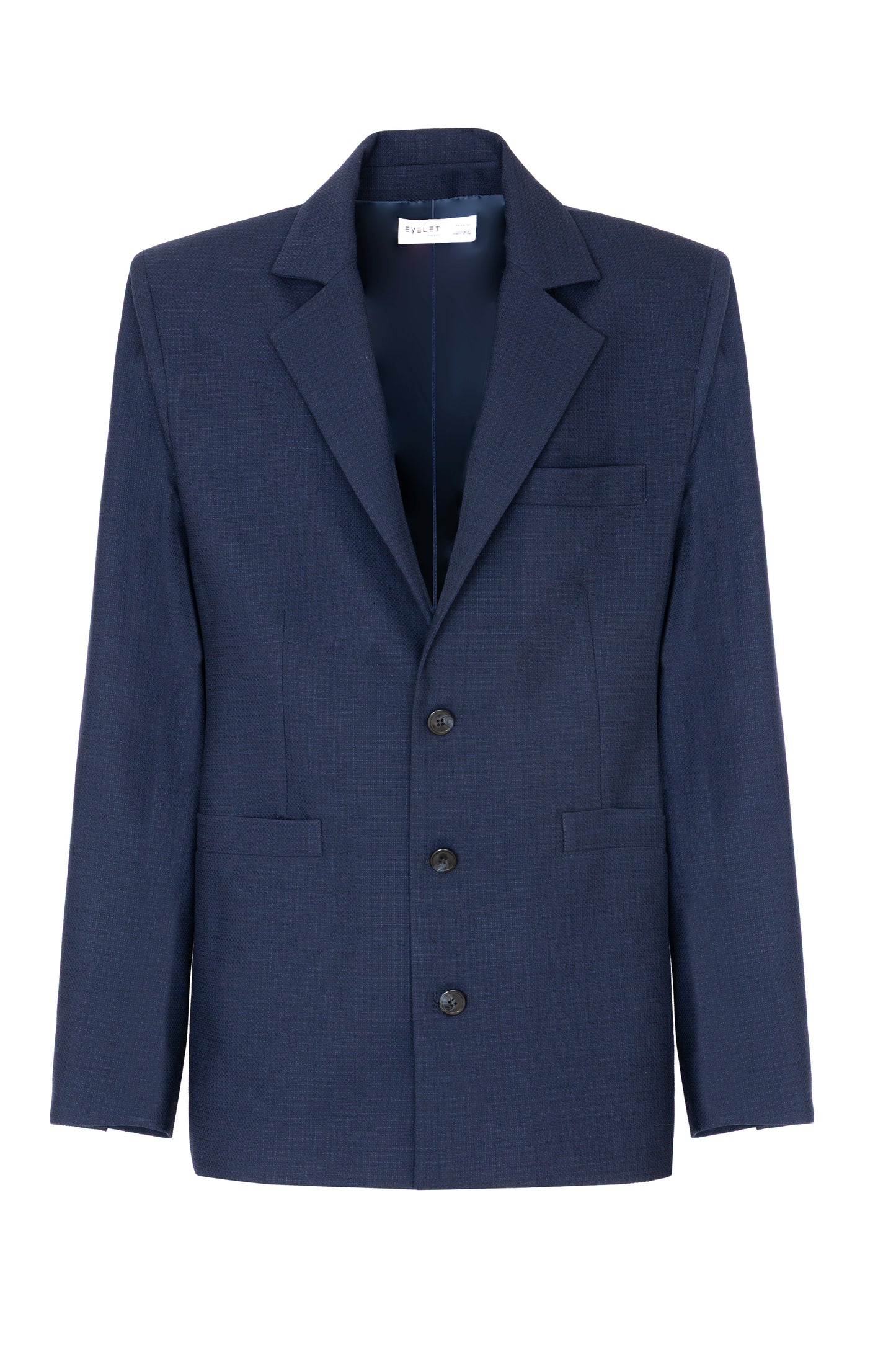 Blazer slim in lana trama blu su blu