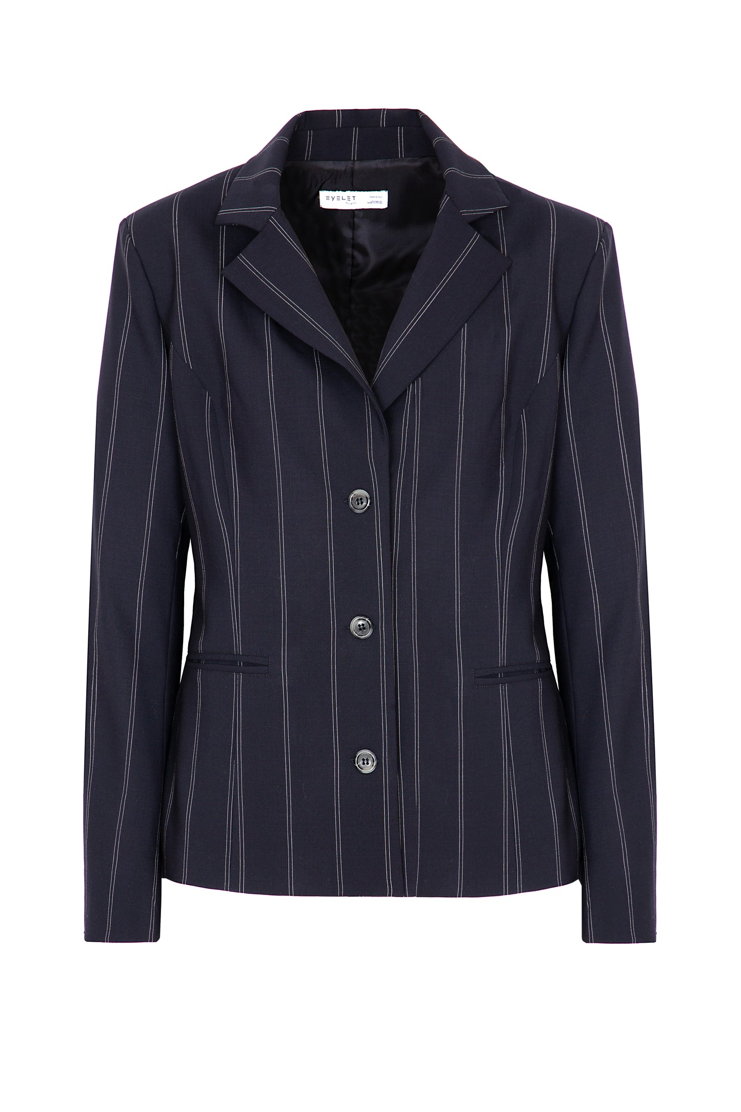 Blazer princess in lana con martingala regolabile blu gessato