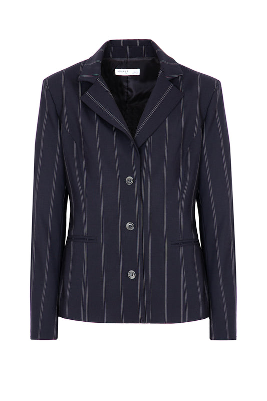 Blazer princess in lana con martingala regolabile blu gessato