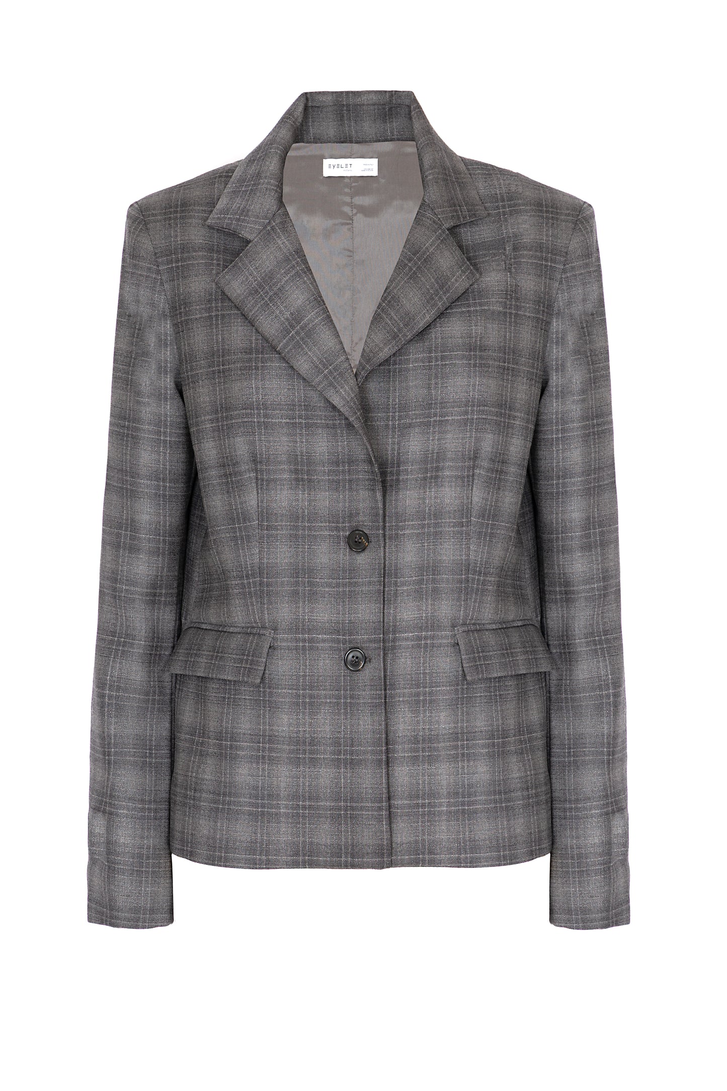 Blazer regular in lana grigia con spacco su manica fantasia a quadri