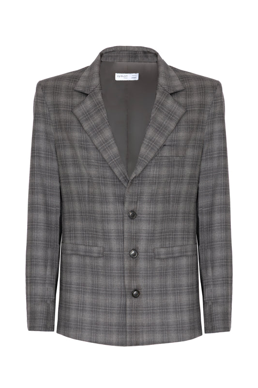 Blazer slim in lana grigia fantasia a quadri