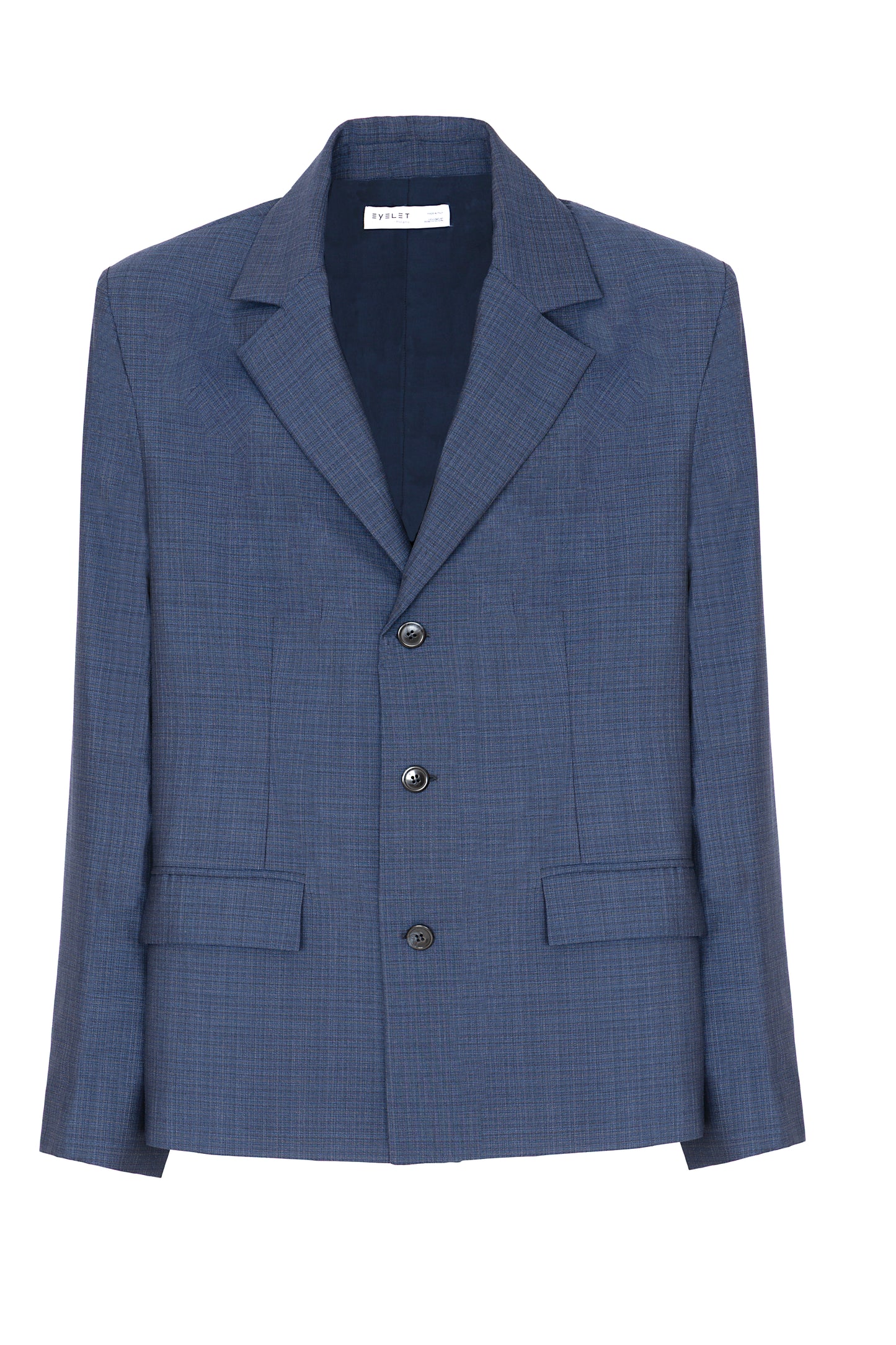 Blazer regular in lana trama blu e nero