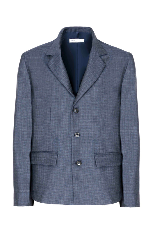 Blazer regular in lana trama blu e bianco