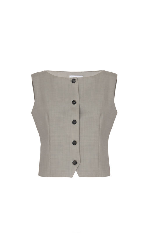 Gilet con scollo a barca in lana grigio chiaro