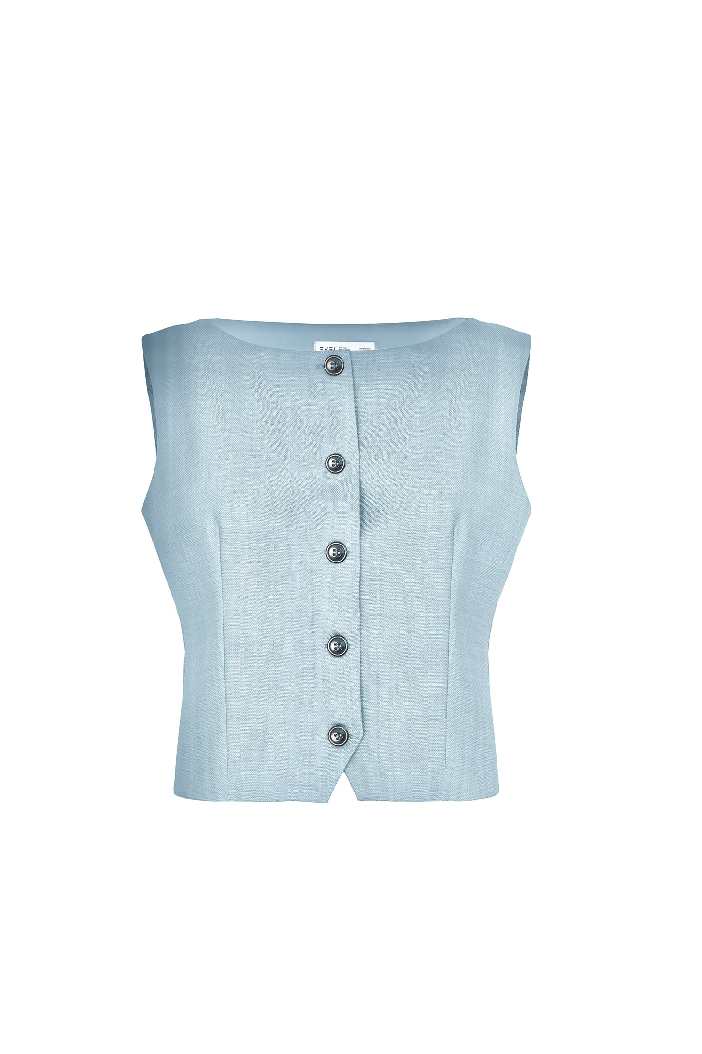 Boat-neck wool vest in cerulean blue