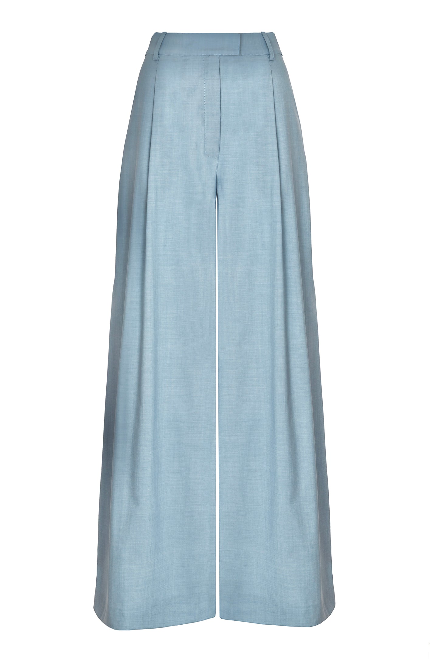 Wide-leg wool trousers in cerulean blue
