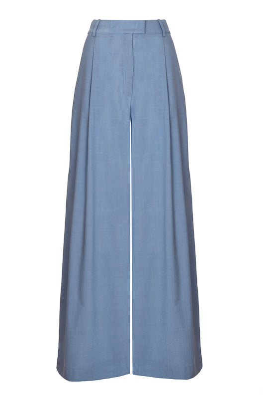 Pantalone a palazzo in lana azzurro ceruleo