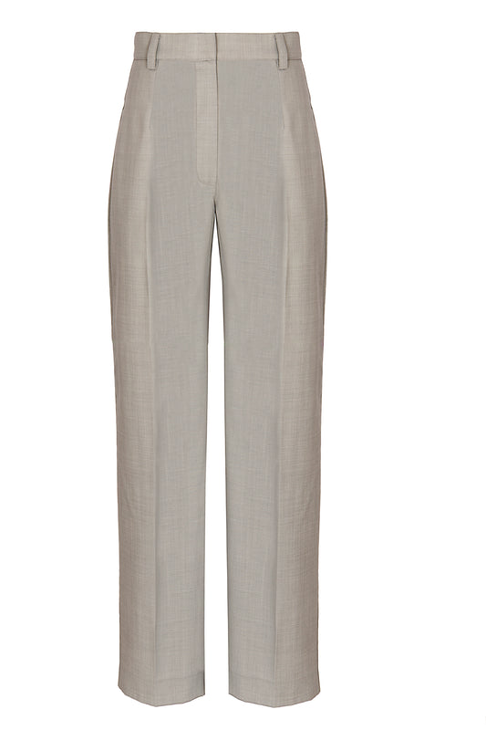 Pantalone dritto in lana con piega stirata grigio chiaro