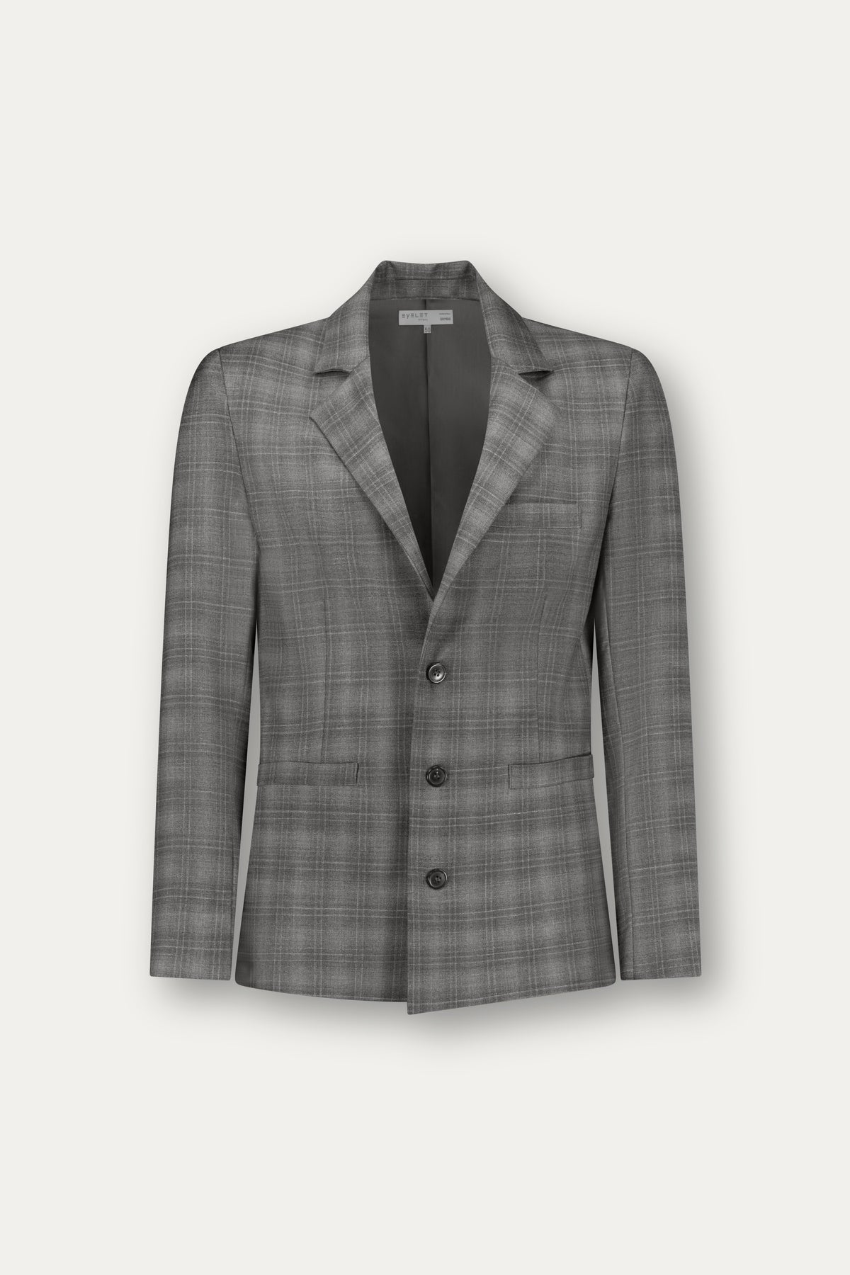 Slim-fit blazer in grey wool with a check pattern