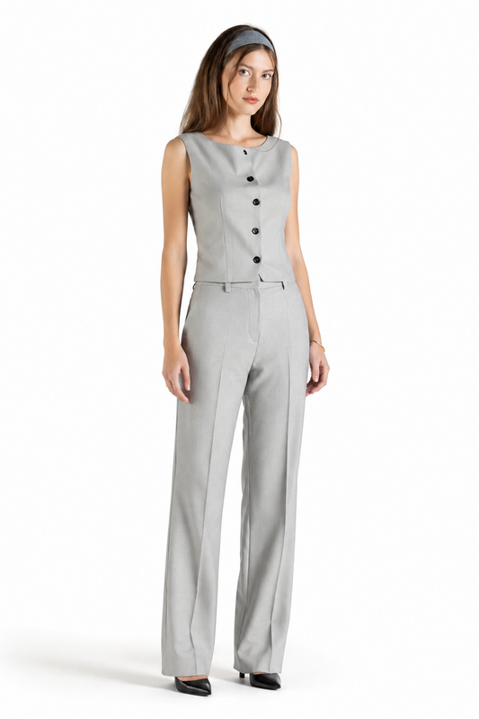 Completo gilet e pantalone in lana grigio chiaro