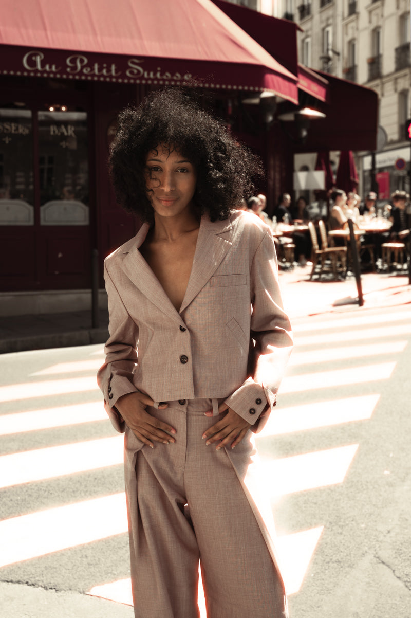 Blazer destrutturato crop in lana rosa