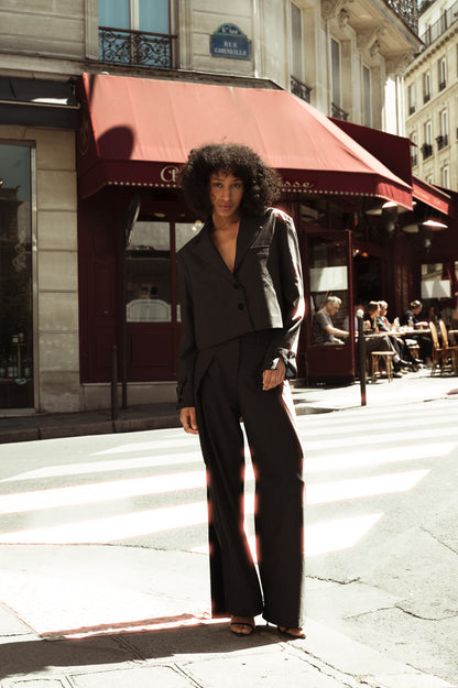 Blazer destrutturato crop in lana grigia