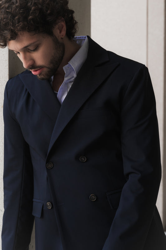 Blazer doppiopetto in lana blu navy