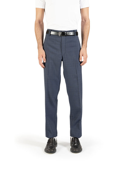 Pantalone dritto con piega stirata in lana trama blu e nero
