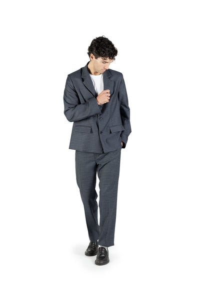 Blazer regular in lana trama blu e bianco