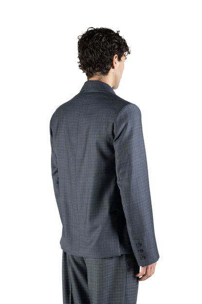 Blazer regular in lana trama blu e bianco