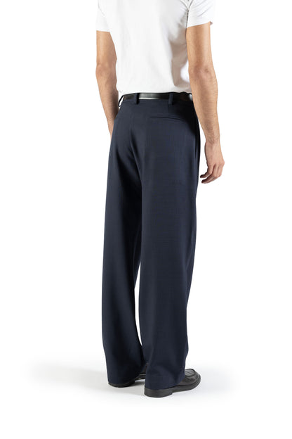 Pantalone morbido in lana trama blu su blu
