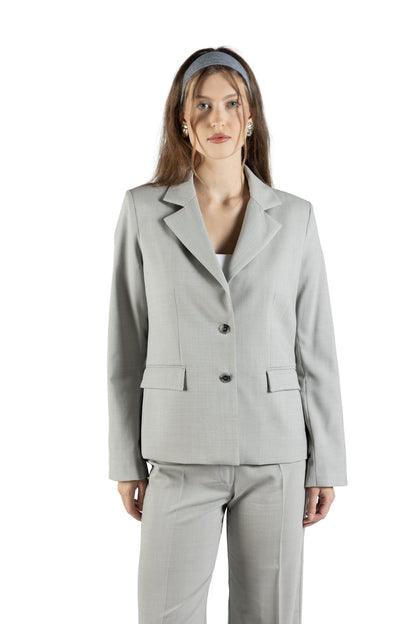Blazer regular in lana con spacco su manica fantasia grigio chiaro