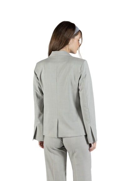 Blazer regular in lana con spacco su manica fantasia grigio chiaro