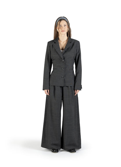 Pantalone a palazzo in lana trama nero e bianco