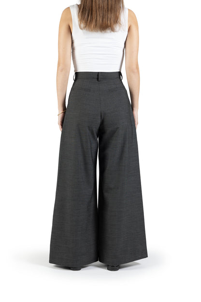 Pantalone a palazzo in lana trama nero e bianco