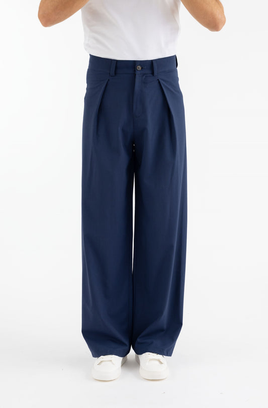 Pantalone con pinces in lana blu